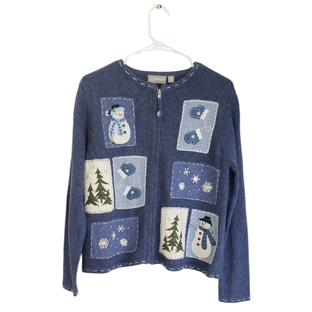 Croft & Barrow Patchwork Embroidered Cardigan Sweater PT M Christmas Snowflakes
